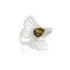 Bague gingko avec ambre vert naturel, en argent rhodié 925