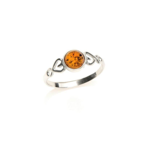 Bague avec ambre cognac naturel de la mer Baltique rond, en argent rhodié 925