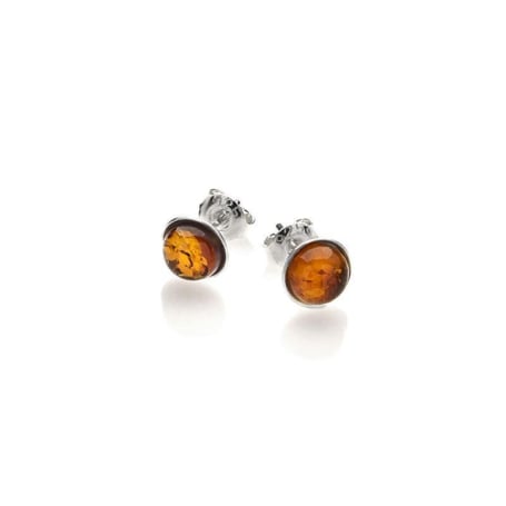 Oorknopjes met rond Oostzeecognac-amber, gerhodineerd zilver 925