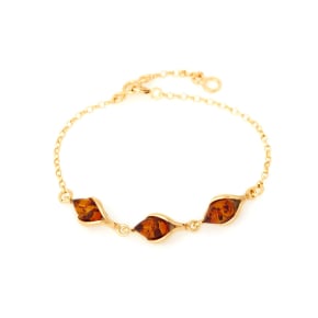 Armband met cognac amberdruppel, in 925 goudkleurige zilver, lengte 16+3 cm