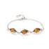 Bracelet with cognac amber drop, in rhodium silver 925, length 16+3 cm