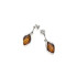 Boucles d'oreilles pendantes avec ambre cognac navette, en argent rhodié 925