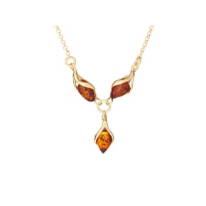 Collana con ambra cognac, in argento dorato 925, lunghezza 42+3 cm