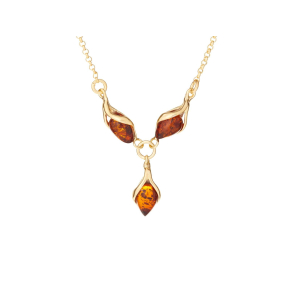 Collier avec ambre cognac, en argent doré 925, longueur 42 + 3 cm