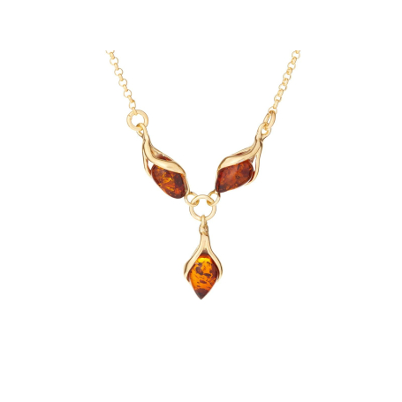 Collier avec ambre cognac, en argent doré 925, longueur 42 + 3 cm