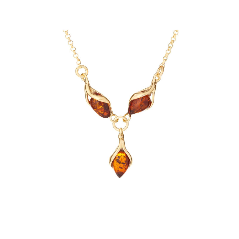 Collar con ámbar coñac, en plata dorado 925, longitud 42 + 3 cm