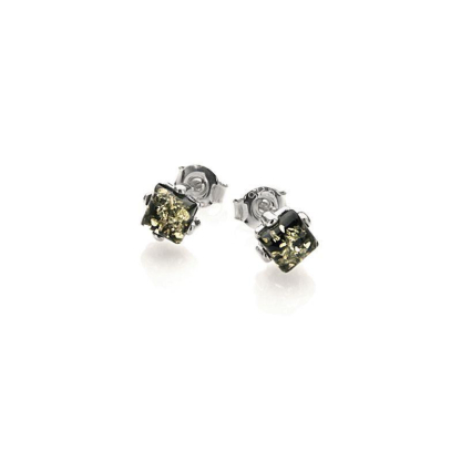 Brincos com âmbar verde da praça do Mar Báltico, prata 925 banhada a ródio