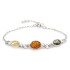 Pulseira oval em âmbar multicolorido, em prata 925 banhada a ródio, comprimento 16+3 cm