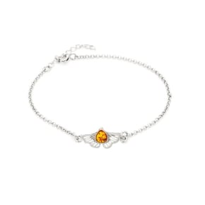 Ginkgo bracelet with cognac amber, 925 rhodium silver, 16 + 3 cm