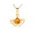 Pendentif ginkgo avec ambre cognac naturel goutte, en argent doré 925