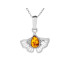 Colgante Ginkgo con gota de ámbar coñac natural, en plata 925 rodiada
