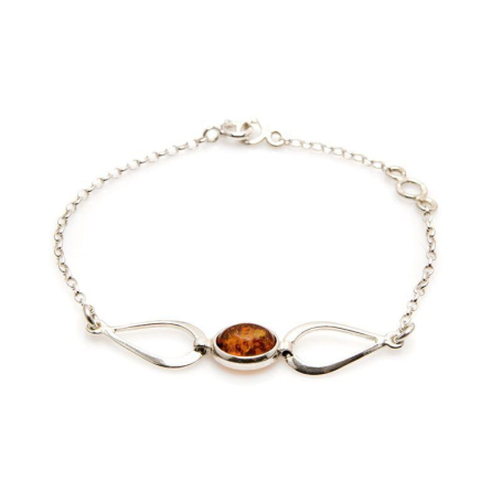 Bratara cu chihlimbar cognac oval, din argint 925 rodiu, lungime 16+3 cm