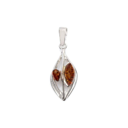 Ciondolo con ambra cognac naturale del Mar Baltico, realizzato in argento 925 rodiato