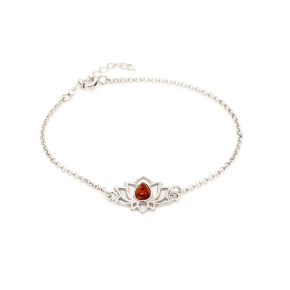 Konyak kehribarlı lotus bileklik, rodyum kaplama gümüş 925, 15 + 3 cm