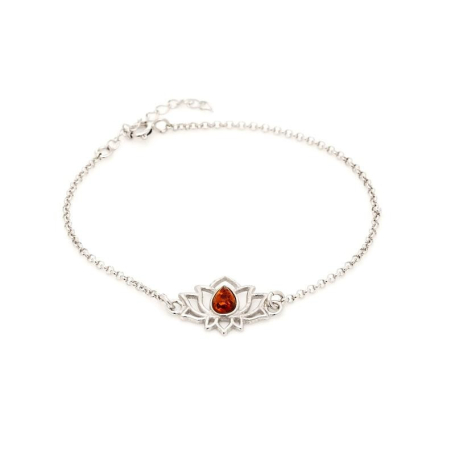 Konyak kehribarlı lotus bileklik, rodyum kaplama gümüş 925, 15 + 3 cm