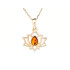 Pendente Lótus com gota de âmbar conhaque natural, em prata dourado 925