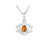 Lotus pendant with natural cognac amber drop, in rhodium-plated silver 925