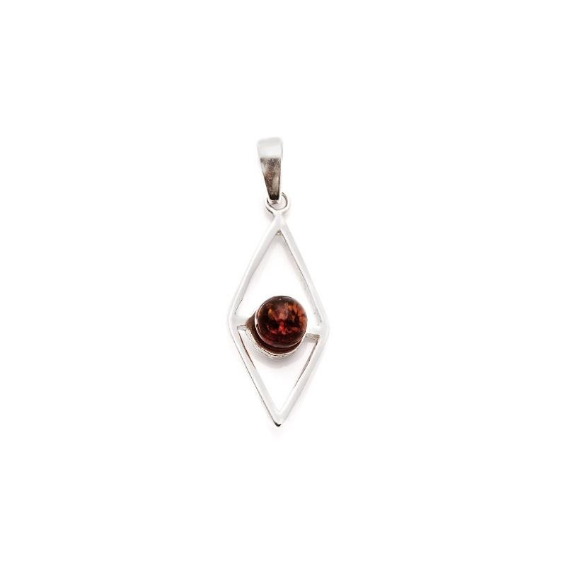 Colgante con ámbar coñac redondo, en plata 925 rodiada, altura 2,5+0,8 cm