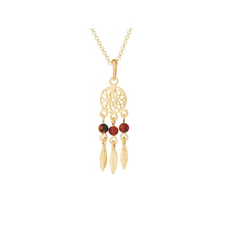 Collana acchiappasogni con ambra cognac, in argento dorato 925, lunghezza 42+3 cm