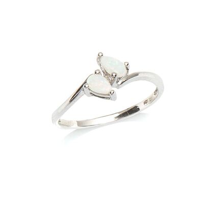 Wholesaler of jewelry and accessories - Ring with natural white opal from Australia drop, in rhodium silver 925/1000