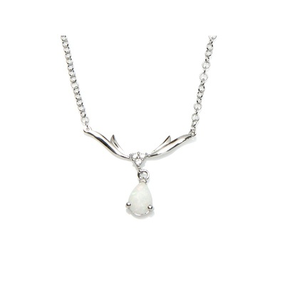 Wholesaler of jewelry and accessories - Necklace with drop opal and zirconium oxide, in rhodium silver 925/1000, 42 + 3 cm