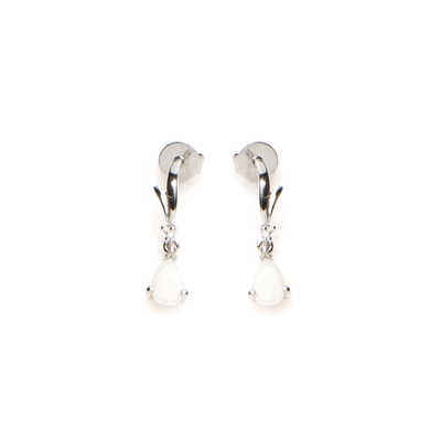Wholesaler of jewelry and accessories - Dangle earrings with opal and zirconium oxide, rhodium-plated silver 925/1000