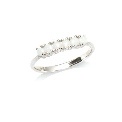 Wholesaler of jewelry and accessories - Ring with natural round white opal from Australia, in rhodium-plated silver 925/1000