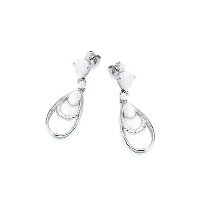 Wholesaler of jewelry and accessories - Dangle earrings with opal and zirconium oxide, rhodium-plated silver 925/1000
