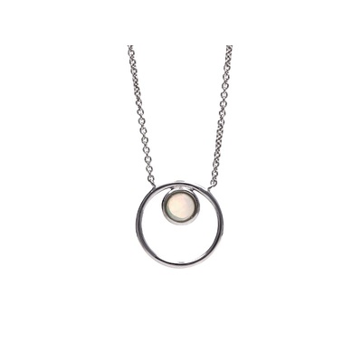 Wholesaler of jewelry and accessories - Necklace with round white opal, in rhodium silver 925/1000, length 42 + 3 cm