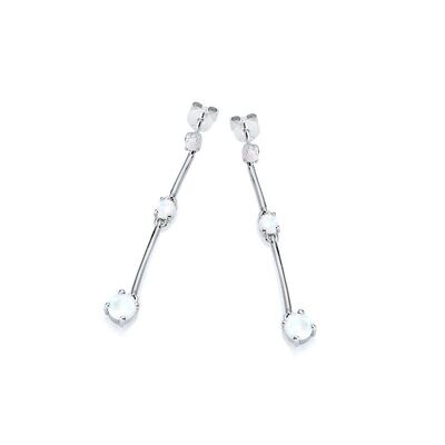 Wholesaler of jewelry and accessories - Dangle earrings with round white opal, in rhodium-plated silver 925/1000