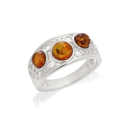 Wholesaler of jewelry and accessories - Ring with natural cognac amber from the Baltic Sea round, in rhodium-plated silver 925/1000