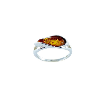 Wholesaler of jewelry and accessories - Ring with natural cognac amber from the Baltic Sea, in rhodium-plated silver 925/1000