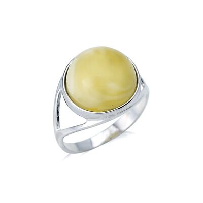 Wholesaler of jewelry and accessories - Ring with natural honey amber from the Baltic Sea round, in rhodium silver 925/1000