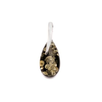 Wholesaler of jewelry and accessories - Pendant with green amber drop, in rhodium silver 925/1000, height 2.5 cm
