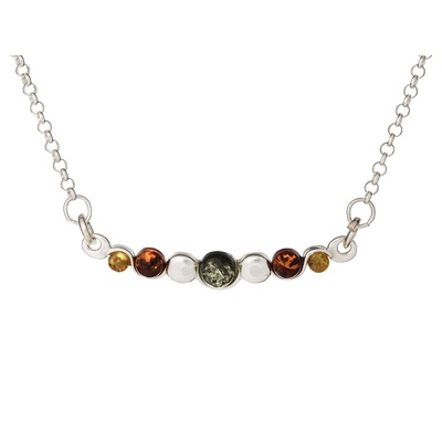 Wholesaler of jewelry and accessories - Necklace with multi-colored amber, in rhodium-plated silver 925/1000, length 42 + 4 cm