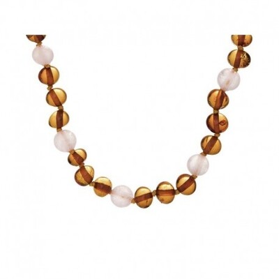 Wholesaler of jewelry and accessories - Necklace with amber and rose quartz, length 42 cm