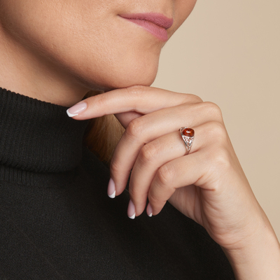Wholesaler of jewelry and accessories - Ring with natural cognac amber from the Baltic Sea oval, in rhodium-plated silver 925/1000