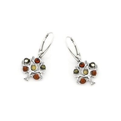 Wholesaler of jewelry and accessories - Tree of life earrings with multi-colored amber, in rhodium-plated silver 925/1000