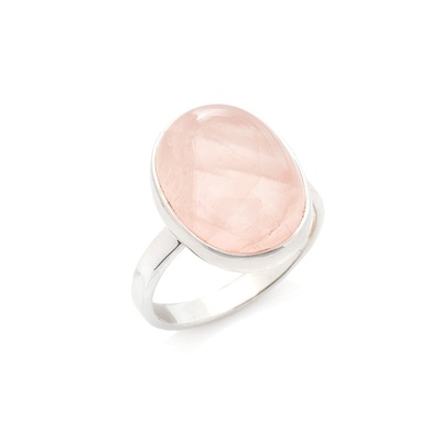 Wholesaler of jewelry and accessories - Ring with natural rose quartz, in rhodium silver 925/1000