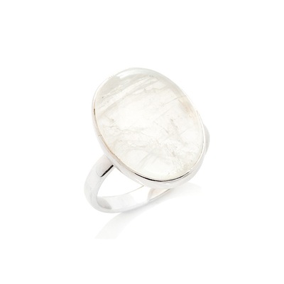 Wholesaler of jewelry and accessories - Ring with natural white moonstone, in rhodium silver 925/1000