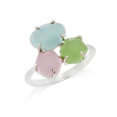 Wholesaler of jewelry and accessories - Ring with natural multi-colored stones, in rhodium-plated silver 925/1000