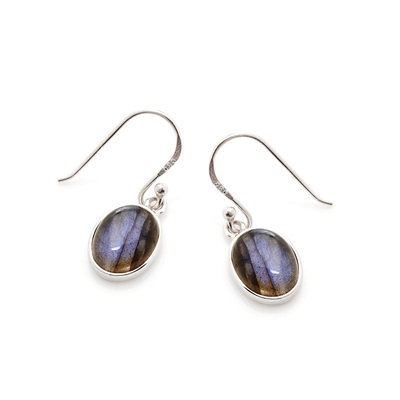 Wholesaler of jewelry and accessories - Earrings with natural multi-colored labradorite, in rhodium-plated silver 925/1000