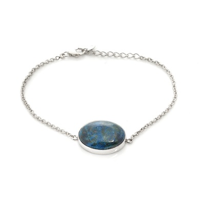 Wholesaler of jewelry and accessories - Bracelet with blue shattuckite, in rhodium silver 925/1000, length 16+2.5 cm