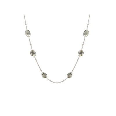 Wholesaler of jewelry and accessories - Necklace with multi-colored labradorite, in rhodium-plated silver 925/1000, length 42 + 5 cm