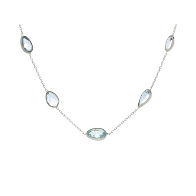 Wholesaler of jewelry and accessories - Necklace with natural blue topaz, in rhodium silver 925/1000, length 41 + 5 cm