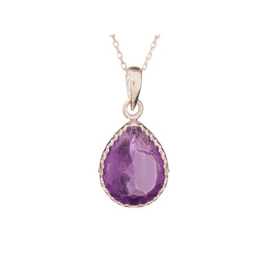 Wholesaler of jewelry and accessories - Drop pendant with purple amethyst, rhodium-plated silver 925/1000, height 1.5+0.8 cm
