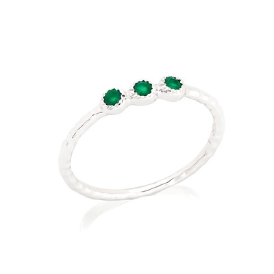 Wholesaler of jewelry and accessories - Multi-stone ring with round natural green onyx, in rhodium-plated silver 925/1000