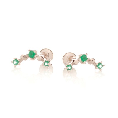 Wholesaler of jewelry and accessories - Piercing with natural green onyx, in rhodium silver 925/1000