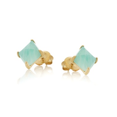 Grossiste de bijoux et d'accessoires - Boucles d'oreilles avec amazonite bleue naturelle, en argent doré 925/1000