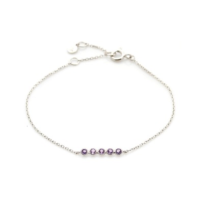 Wholesaler of jewelry and accessories - Bracelet with round purple amethyst, in rhodium silver 925/1000, length 15+3 cm